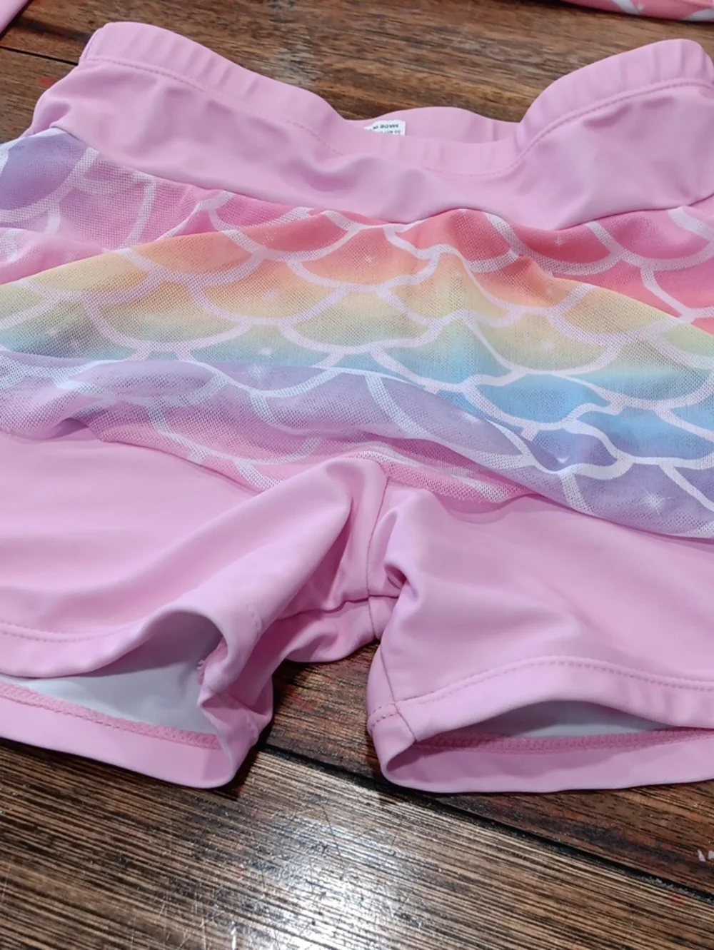 Girls Pink Rainbow Mermaid-Scale Rashguard Swim Set